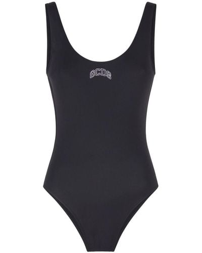 Gcds Logo-print Low-back Swimsuit - Black