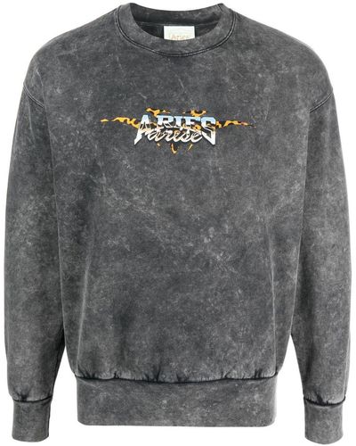 Aries Logo-print Acid Wash Sweatshirt - Grey