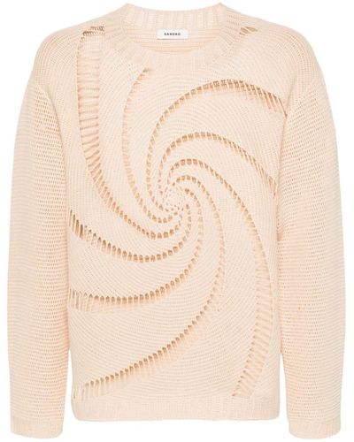 Sandro Swirl-pattern Open-knit Sweater - Natural