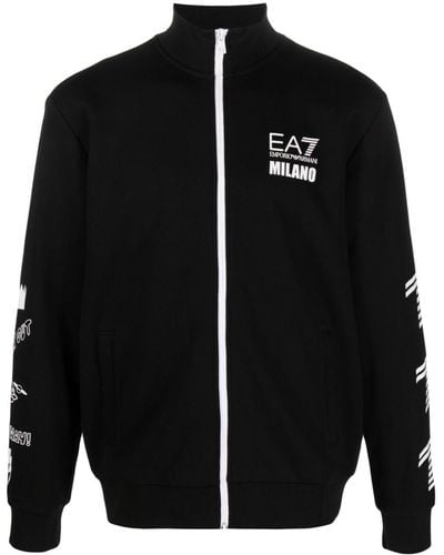 EA7 Logo-print Zip-up Sweatshirt - Black