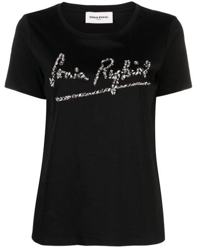 Sonia Rykiel Logo-embellished Cotton Blend T-shirt - Black