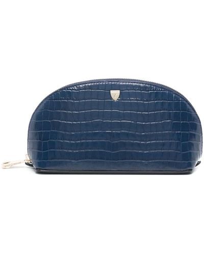 Aspinal of London Small Croc-embossed Make-up Bag - Blue
