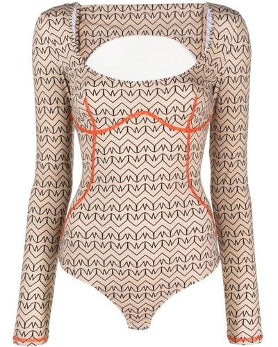 Patrizia Pepe Monogram-pattern Cut-out Bodysuit - Natural