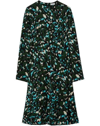 Burberry Camoulage-print Long-sleeve Dress - Green