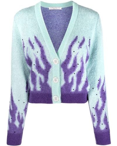 Alessandra Rich Flame Knitted Cropped Cardigan - Blue
