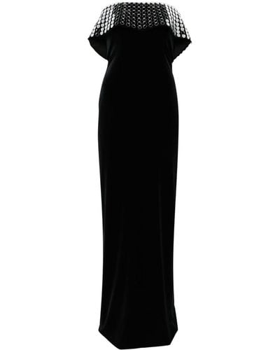Nissa Mirror-embellished Velvet Gown - Black