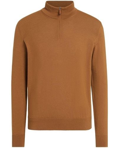 Zegna Mock-neck Half-zip Sweater - Brown
