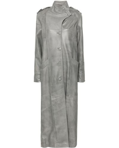 Manokhi Kylen Lether Trench Coat - Gray