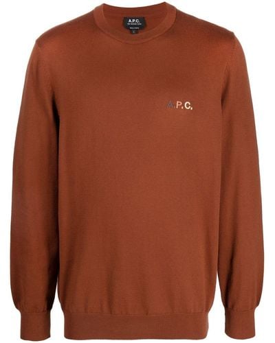A.P.C. Logo-embroidered cotton sweatshirt - Marrón