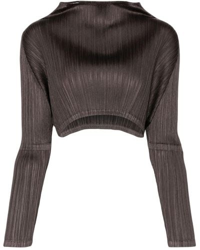 Pleats Please Issey Miyake Pleated Cropped Top - ブラック