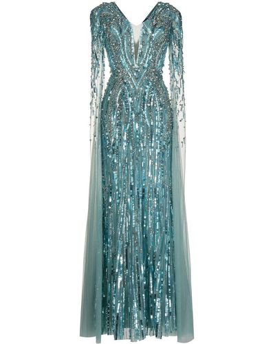 Jenny Packham Drapiertes Abendkleid mit Pailletten - Blau