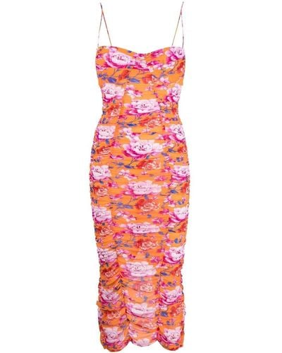 Magda Butrym Orange And Multicolour Floral-print Ruched Dress - Red