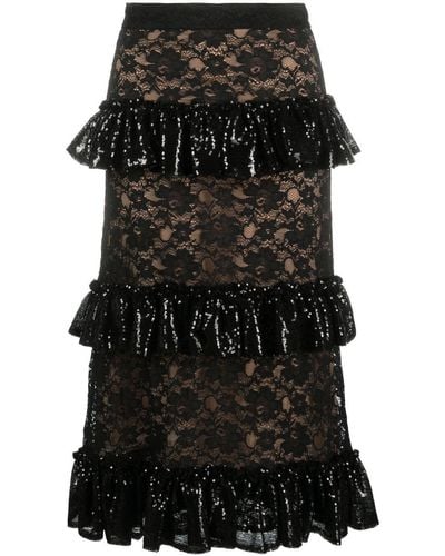 Elie Saab Sequin-embellished Lace Tiered Skirt - Black
