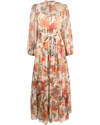 Zimmermann Ginger Floral-print Silk Midi Dress - Natural