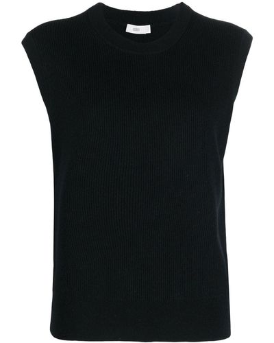 Closed Round Neck Knitted Vest - Black