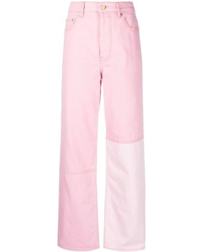 Ganni Colour-block Straight-leg Jeans - Pink