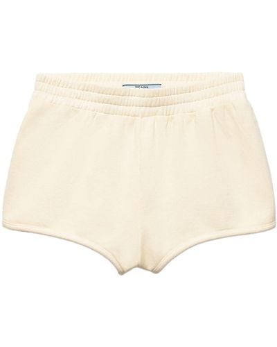 Prada Logo-patch Fleece Shorts - Natural