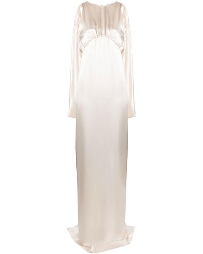 Saint Laurent Silk Cape Empire Long Dress - White