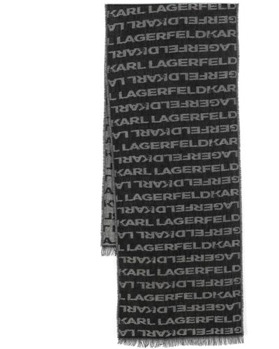 Karl Lagerfeld Intarsia Knit-logo Fringed Scarf - Black
