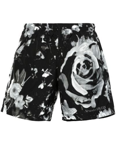 Alexander McQueen Wax Flower Swim Shorts - Black