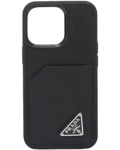 Prada Saffiano Leather Iphone 14 Pro Case - Black