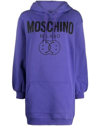 Moschino Smiley-face Logo-print Hooded Dress - Blue