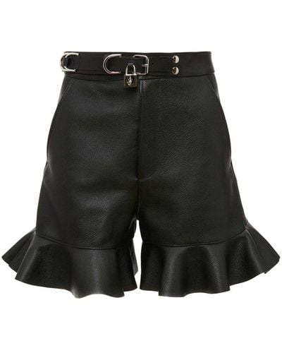 JW Anderson Padlock-strap Ruffled Leather Shorts - Black