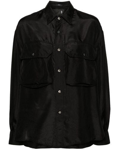 R13 フラップポケット シルクシャツ - ブラック