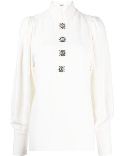Andrew Gn Crystal-embellished Balloon-sleeve Blouse - White
