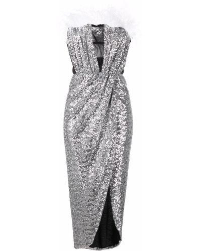 Nervi Feather-detail Sequin Dress - Gray