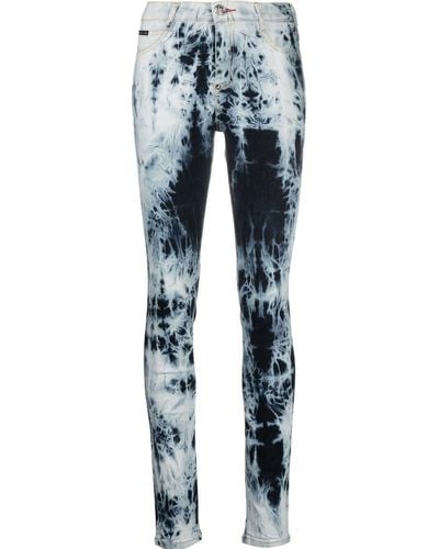 Philipp Plein High-waisted Acid-wash jeggings - Blue