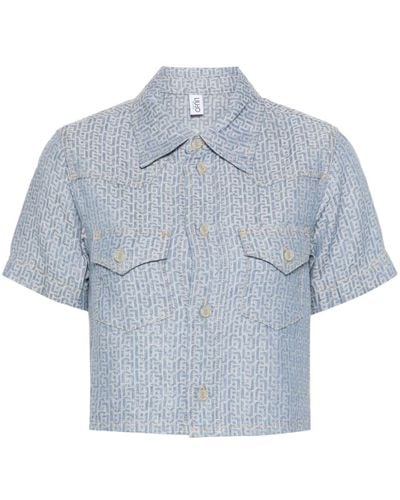 Liu Jo Monogram-jacquard Cropped Shirt - Blue