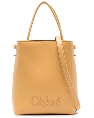 Chloé Micro Sense leather tote bag - Natur