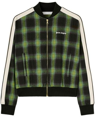 Palm Angels Logo-embroidered Plaid Bomber Jacket - Green