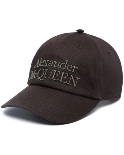 Alexander McQueen Casquette en coton à logo brodé - Noir