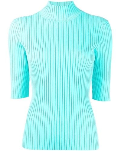 Enfold Short-sleeve Rib-knit Top - Blue