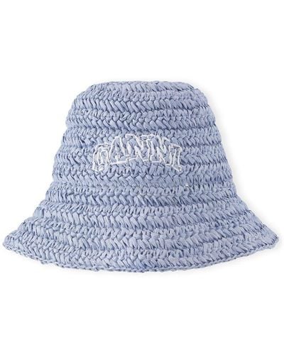 Ganni Logo-embroidered Straw Bucket Hat - Blue
