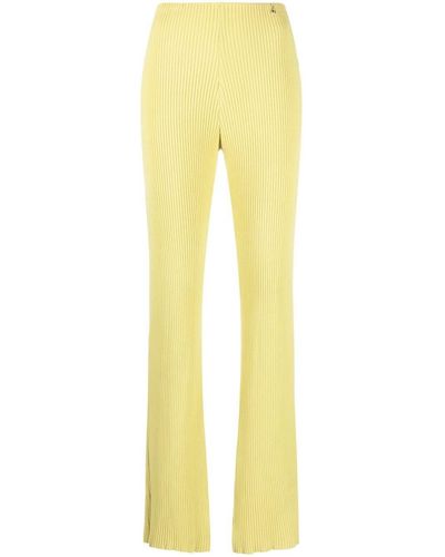 Patrizia Pepe Ribbed-knit Side-slit Pants - Yellow