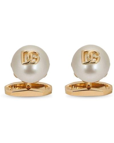 Dolce & Gabbana Dg-logo Pearl-embellished Cufflinks - Natural