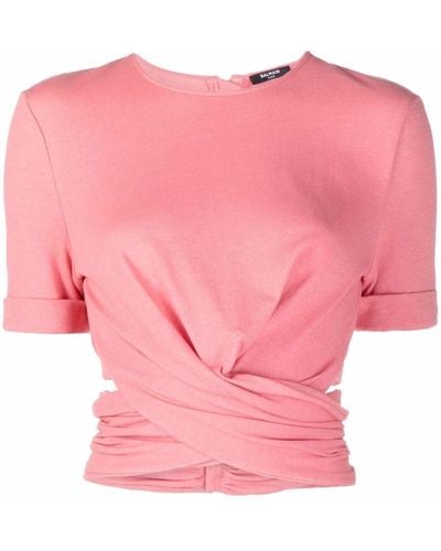 Balmain Twist-detail Cropped T-shirt - Pink