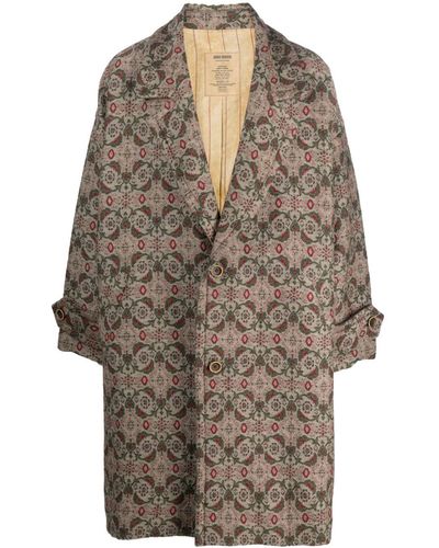 Uma Wang Graphic-print Single-breasted Coat - Brown