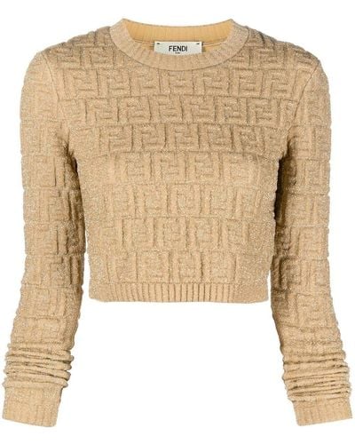 Fendi Ff Metallic Threaded Sweater - Natural