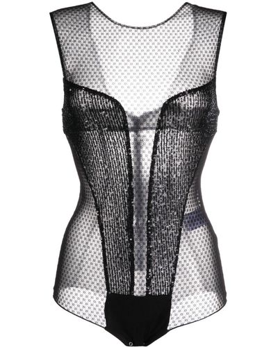 Elisabetta Franchi Daily Embroidered Tulle Bodysuit - Black