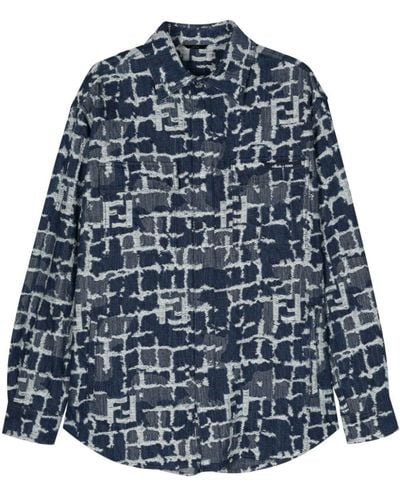 Fendi モノグラム デニムシャツジャケット - ブルー
