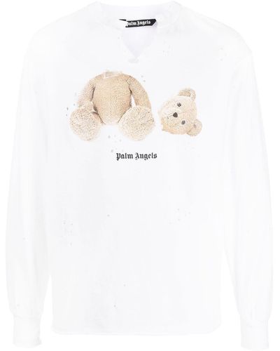 Palm Angels T-Shirt im Distressed-Look mit Teddy - Weiß