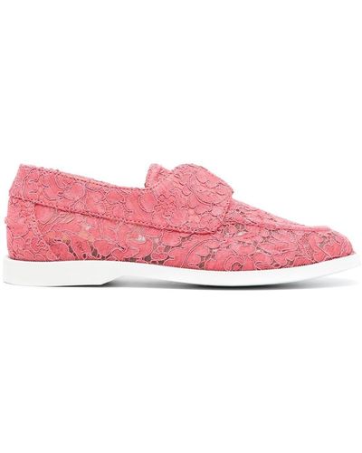 Le Silla Claire Floral Lace Loafers - Pink