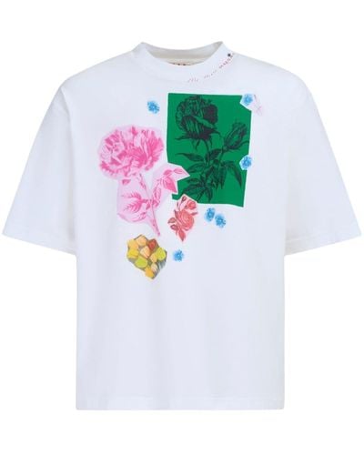Marni T-Shirt mit Blumen-Print - Weiß
