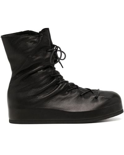 Yohji Yamamoto Crinkled-finish Leather Ankle Boots - Black