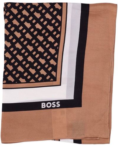 BOSS Lainey Monogram-print Silk Scarf - Black