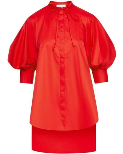 Oscar de la Renta Bow-detail Short-sleeve Blouse - Red